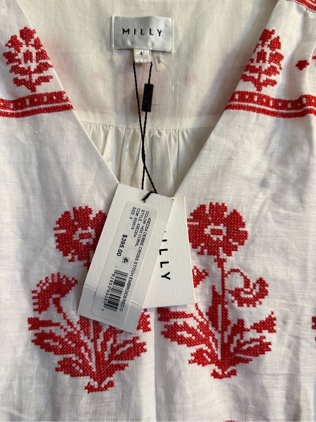 Milly White Tunic With Red Floral Embroidery